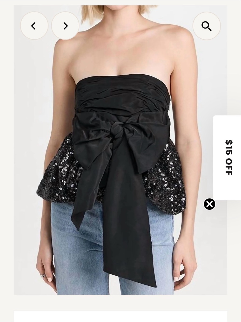Black Strapless Sequin Bow Bustier Top - Picture 3 of 5